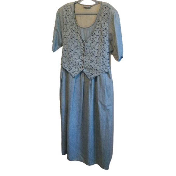 Vintage Carol Anderson II Denim Dress Women’s 20 Blue Midi‎ Shoulder Pads... - Picture 4 of 16